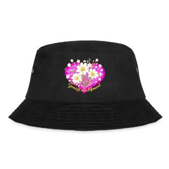 Genieß den Moment Blütenherz - Bucket Hat - Schwarz - Vorne - Lela (165cm)