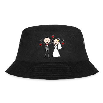 Wedding Couple Cartoon Cheerful - Bucket Hat - black - Front - Lela (165cm)