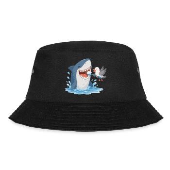 Shark brushing teeth with seagull - Bucket Hat - black - Front - Lela (165cm)