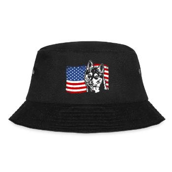 Siberian Husky Amerika Fahne Hund Hunde Wilsigns - Bucket Hat - Schwarz - Vorne - Lela (165cm)
