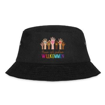 Hier ist jeder willkommen - Bucket Hat - Schwarz - Vorne - Lela (165cm)