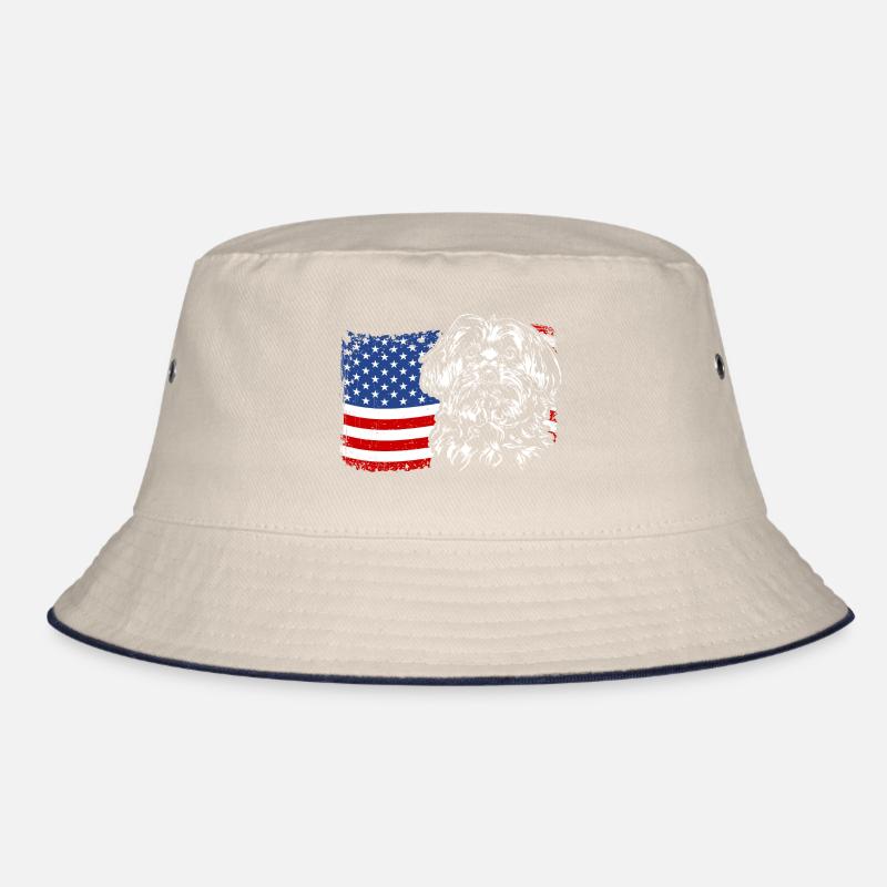 Maltese America Flag Dogs Wilsigns Bucket Hat