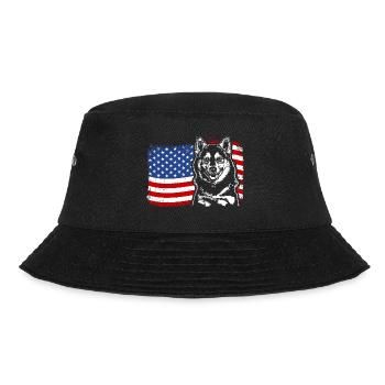 Pomsky America Flag Dog Dogs Wilsigns - Bucket Hat - black - Front - Lela (165cm)