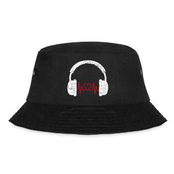 Headphones Heartbeat DJ Music Gift Shirt - Bucket Hat - black - Front - Lela (165cm)