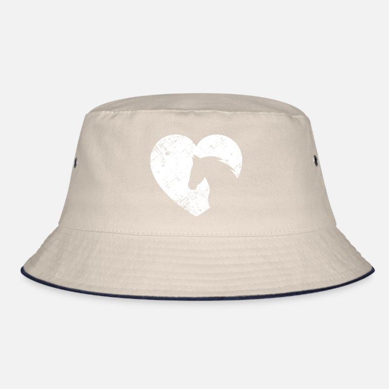 weises Vintage Herz mit Pferdekopf Bucket Hat