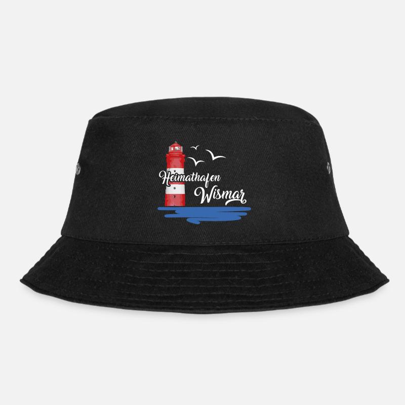 Heimathafen Wismar Hafenstadt Möwe Leuchtturm - Bucket Hat - Schwarz