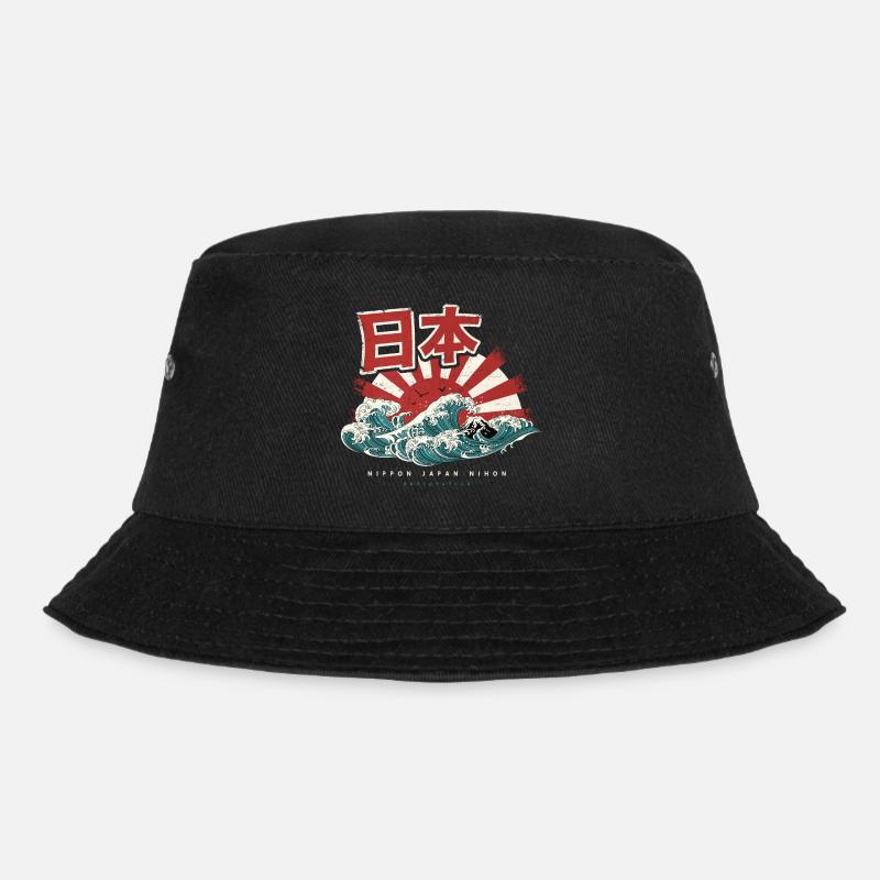 JAPAN JAPANESE FLAG ART WAVE RETRO GIFT - Bucket Hat - black