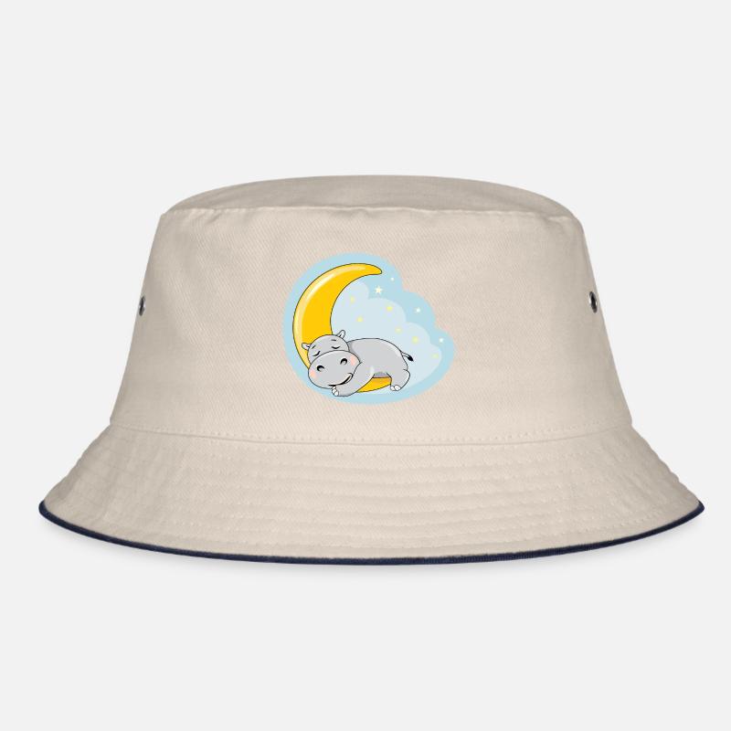 Cute sleeping hippo on the moon Bucket Hat