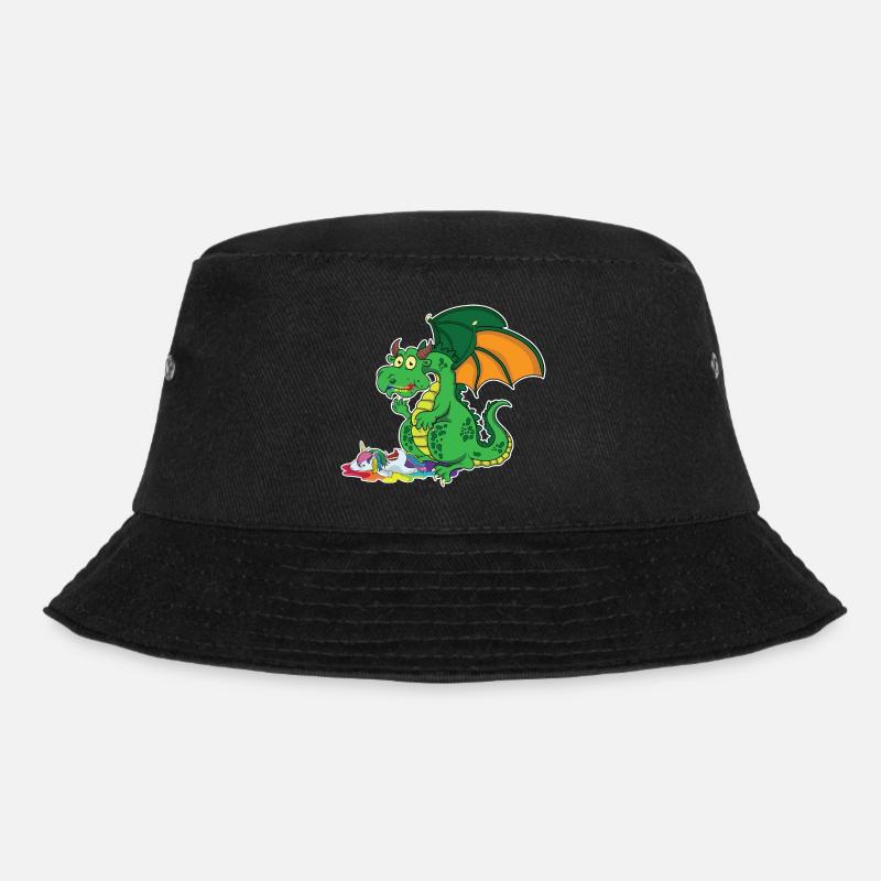 Lustiger Drache - Drache frisst Einhorn - Bucket Hat - Schwarz