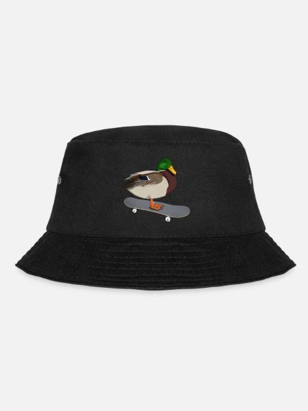 Duck Skateboard Bird Skating Funny Animal - Bucket Hat - black