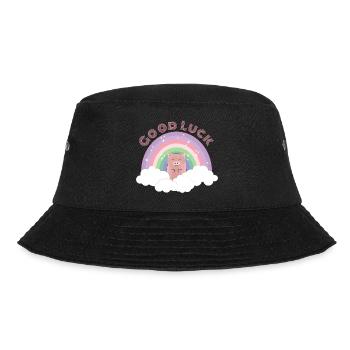 Regenbogen Schwein Wolken Good Luck Glück Geschenk - Bucket Hat - Schwarz - Vorne - Lela (165cm)