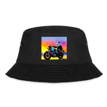 Panda auf Motorrad bei Sonnenuntergang - Bucket Hat - Schwarz - Vorne - Lela (165cm)