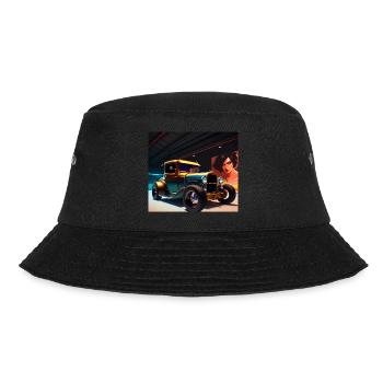 Hot Rod in der Nacht mit Sternenhimmel - Bucket Hat - Schwarz - Vorne - Lela (165cm)