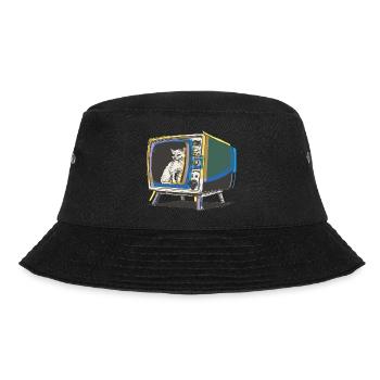 Retro-Katze im Fernsehen - Bucket Hat - Schwarz - Vorne - Lela (165cm)
