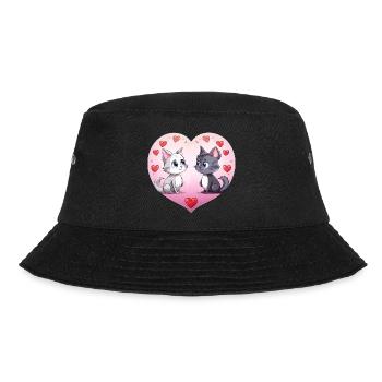 Two cute Love Cats zwei süße Katzen im Herz Katze - Bucket Hat - Schwarz - Vorne - Lela (165cm)