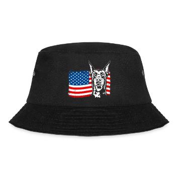 Dobermann Amerika Fahne Hunde Dobie Wilsigns - Bucket Hat - Schwarz - Vorne - Lela (165cm)