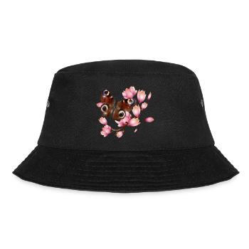 Schmetterling Tagpfauenauge mit Magnolie in rosa - Bucket Hat - Schwarz - Vorne - Lela (165cm)