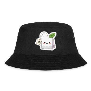 Kawaii Kräutertee Beutel Illustration - Bucket Hat - Schwarz - Vorne - Lela (165cm)