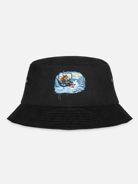 Lustiges Eichhörnchen im Skilift –Winterspaß Motiv - Bucket Hat - Schwarz