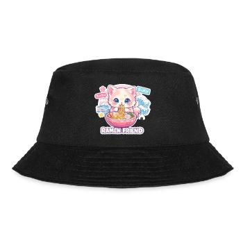 Kawaii Katze Ramen Nudeln Anime Katze - Bucket Hat - Schwarz - Vorne - Lela (165cm)