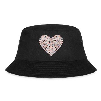 Pastel Flowers Heart Motif - Bucket Hat - black - Front - Lela (165cm)