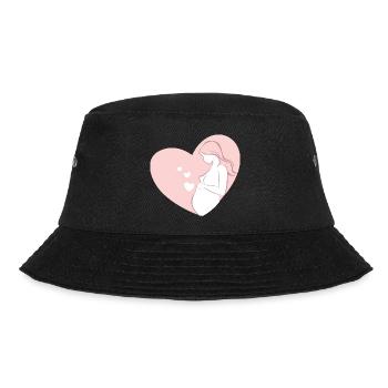 Pregnant Woman in Pink Heart Silhouette - Bucket Hat - Schwarz - Vorne - Lela (165cm)