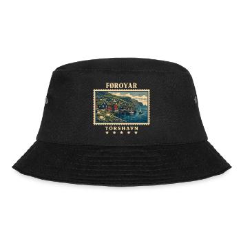 Färöer Tórshavn Vintage Reisemarke - Bucket Hat - Schwarz - Vorne - Lela (165cm)