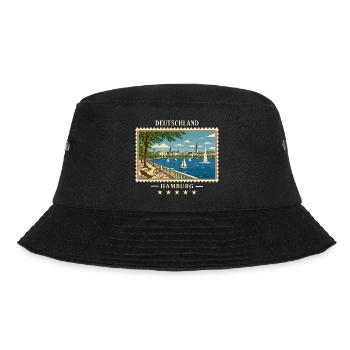 Deutschland Hamburg Vintage Reisemarke - Bucket Hat - Schwarz - Vorne