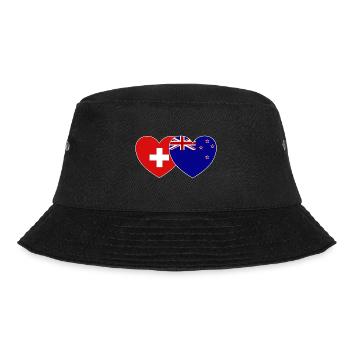 Schweiz Neuseeland Flagge Herz - Bucket Hat - Schwarz - Vorne - Lela (165cm)