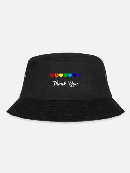 Row of Hearts Rainbow Heart Thank You - Bucket Hat - black