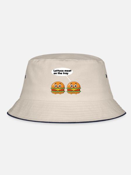 Salatfleisch auf dem Tablett lustiges Burger-Wortspiel - Bucket Hat - Natur/Navy - Vorne