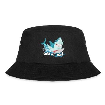 Surfen mit dem Hai | lustiger Hai | Wellenreiten - Bucket Hat - Schwarz - Vorne - Lela (165cm)