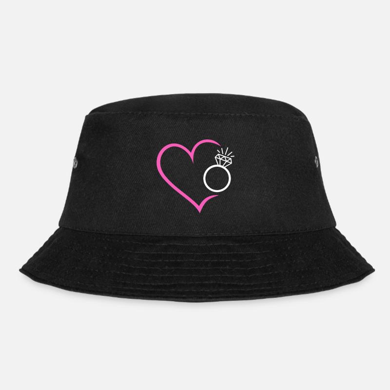 Herz mit Diamantring Ehering Ring Hochzeit Braut - Bucket Hat - Schwarz
