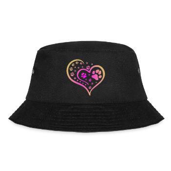 Buntes Herz mit Pfoten und Sternen - Bucket Hat - Schwarz - Vorne - Lela (165cm)