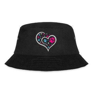 Buntes Herz mit Pfoten und Sternen - Bucket Hat - Schwarz - Vorne - Lela (165cm)