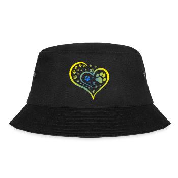 Buntes Herz mit Pfoten und Sternen - Bucket Hat - Schwarz - Vorne - Lela (165cm)