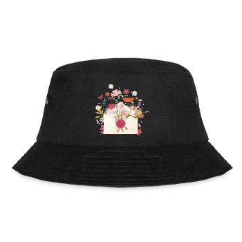 floraler Briefumschlag mit Blüten und Siegel - Bucket Hat - Schwarz - Vorne - Lela (165cm)