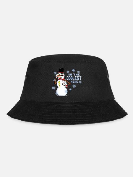 Cool Snowman Funny RubberHose Retro Winter Cartoon - Bucket Hat - black
