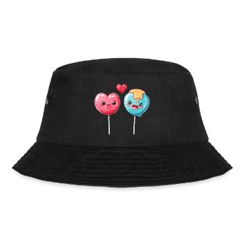 Lollipop Paar Liebe Herz Valentinstag - Bucket Hat - Schwarz - Vorne - Lela (165cm)
