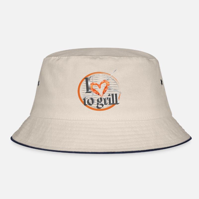 A grill with heart-shaped cutlery and prawns Bucket Hat