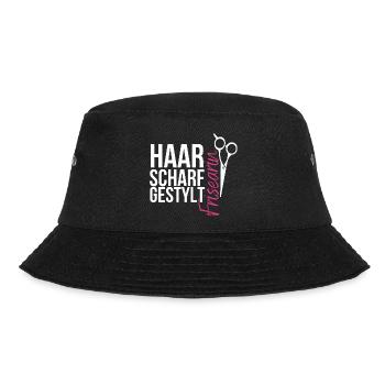 Haarscharf gestylt - Frisearin, Friseurin - Bucket Hat - Schwarz - Vorne - Lela (165cm)