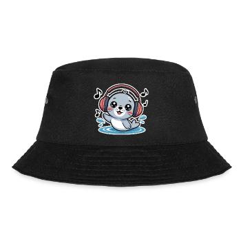 Cute seal with headphones and music notes - Bucket Hat - black - Front - Lela (165cm)