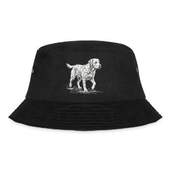 Labrador Sketch Weiß – Minimalistisches Design - Bucket Hat - Schwarz - Vorne - Lela (165cm)