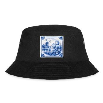 Delfter Tulpen und Windmühle - Bucket Hat - Schwarz - Vorne - Lela (165cm)