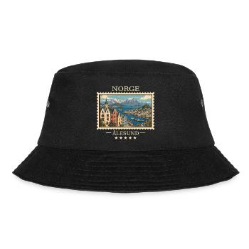 Norwegen Ålesund Vintage Reisemarke - Bucket Hat - Schwarz - Vorne - Lela (165cm)