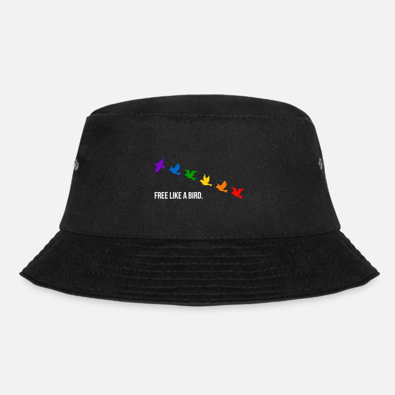 Free like a bird, in Regenbogenfarben - Weiß - Bucket Hat - Schwarz