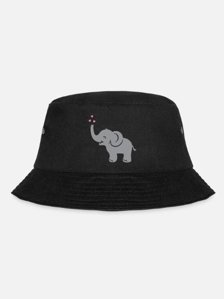 Funny baby elephant with hearts - Bucket Hat - black