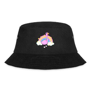 Flamingo und ein Regenbogen-Cartoon - Bucket Hat - Schwarz - Vorne - Lela (165cm)