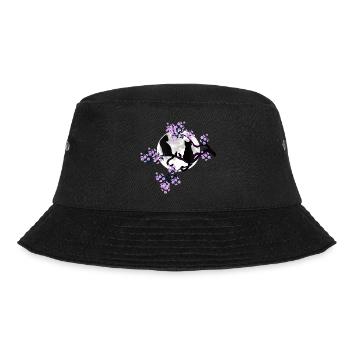 Katzen bei Vollmond im blühenden Kirschbaum - Bucket Hat - Schwarz - Vorne - Lela (165cm)