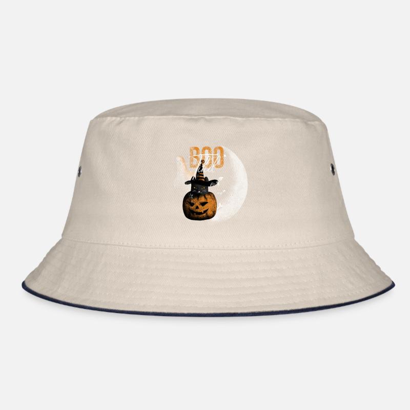 Bootiful Ghost and Black Cat in Crescent Moon Bucket Hat